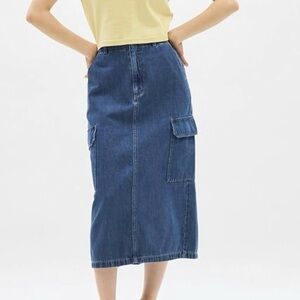 GU Blue Midi Denim Cargo Skirt Size S
